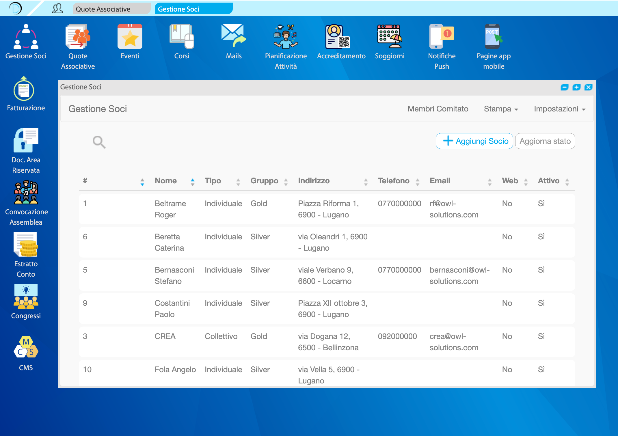 Screenshot Interfaccia Gestione Soci myDesk