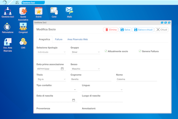 Screenshot gestione soci myDesk